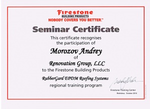 Firestone Certificate Rubber Gard EPDM Roofing Systems